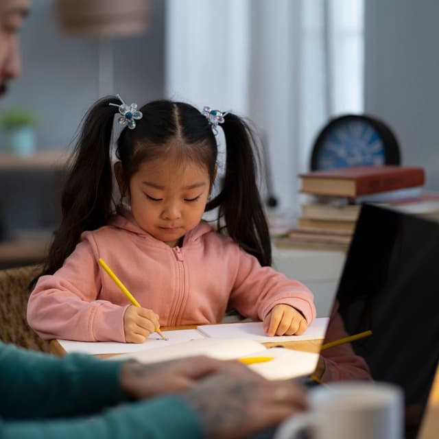 Primary school student studying with a home tutor in Singapore